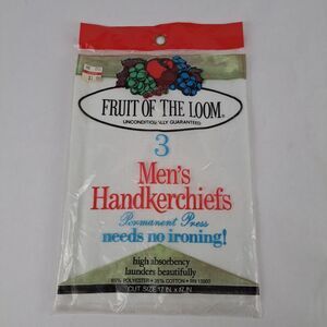Vintage Fruit of the Loom Mens Handerchiefs Hankies NIP Dead Stock Perma Press